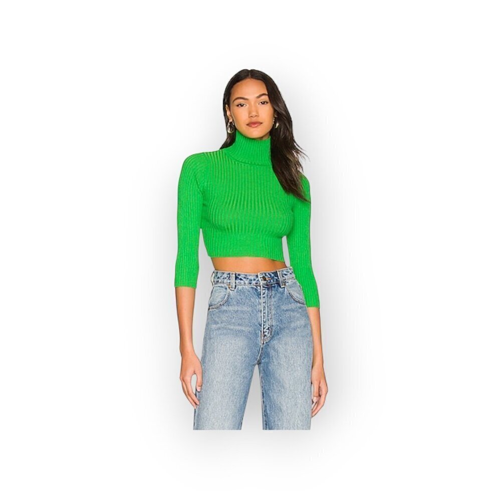 Revolve Superdown Milenka Ribbed Crop Sweater Kelly Green XS NWT